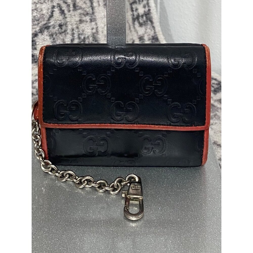 Gucci GG Guccissima Mini Bifold Wallet with Key Chain in Black Red